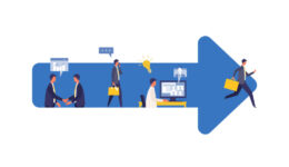 Metaphor of business process, accomplish, strategy. Flat design vector illustration of business people.