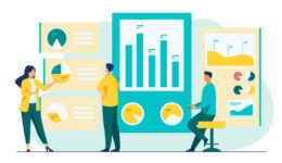 Office workers analyzing and researching business data