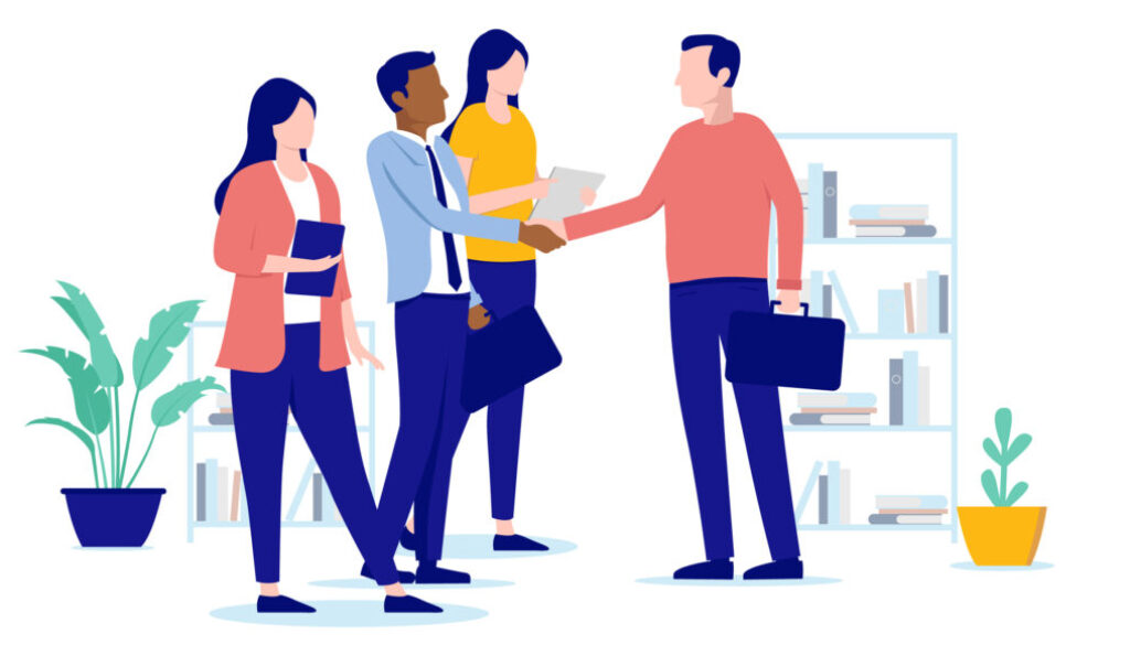 Office people and new client deal